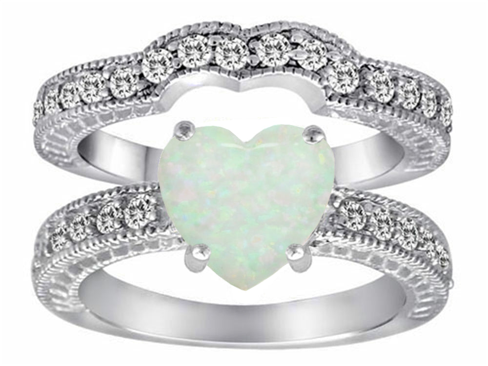 Star K™ 8mm Heart Shape Simulated Opal Wedding Set