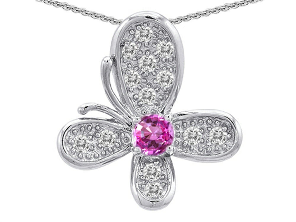 Star K™ Butterfly Pendant Necklace With Round Created Pink Sapphire