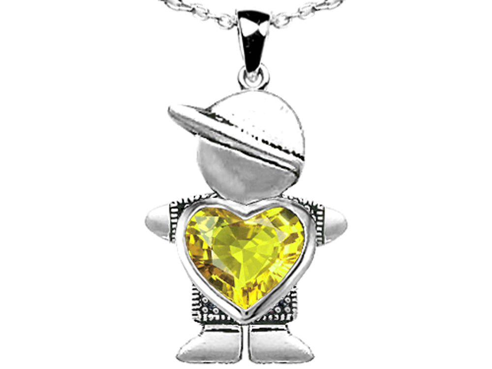 Star K™ Boy Holding 8mm Mother Heart November Birth Month Pendant Necklace with Simulated Citrine