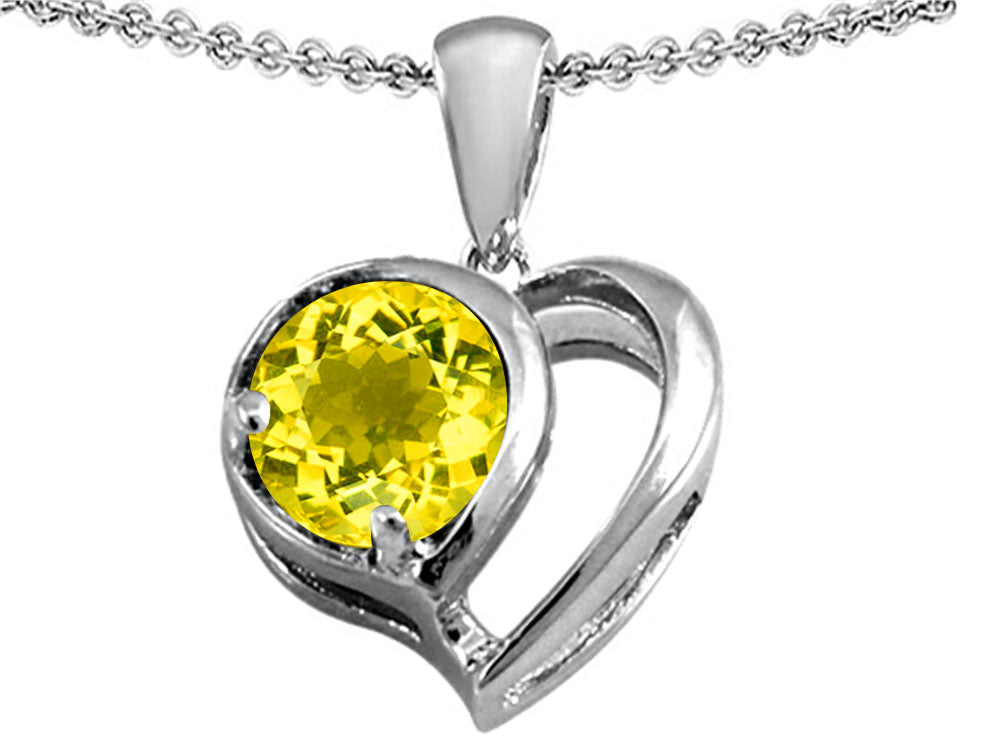 Star K™ Heart Shape Pendant Necklace With Round 7mm Simulated Citrine