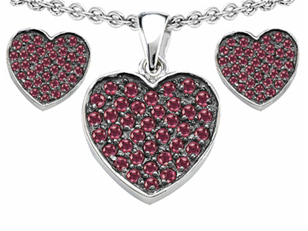 Star K™ Created Ruby Heart Shape Love Pendant Necklace with matching earrings