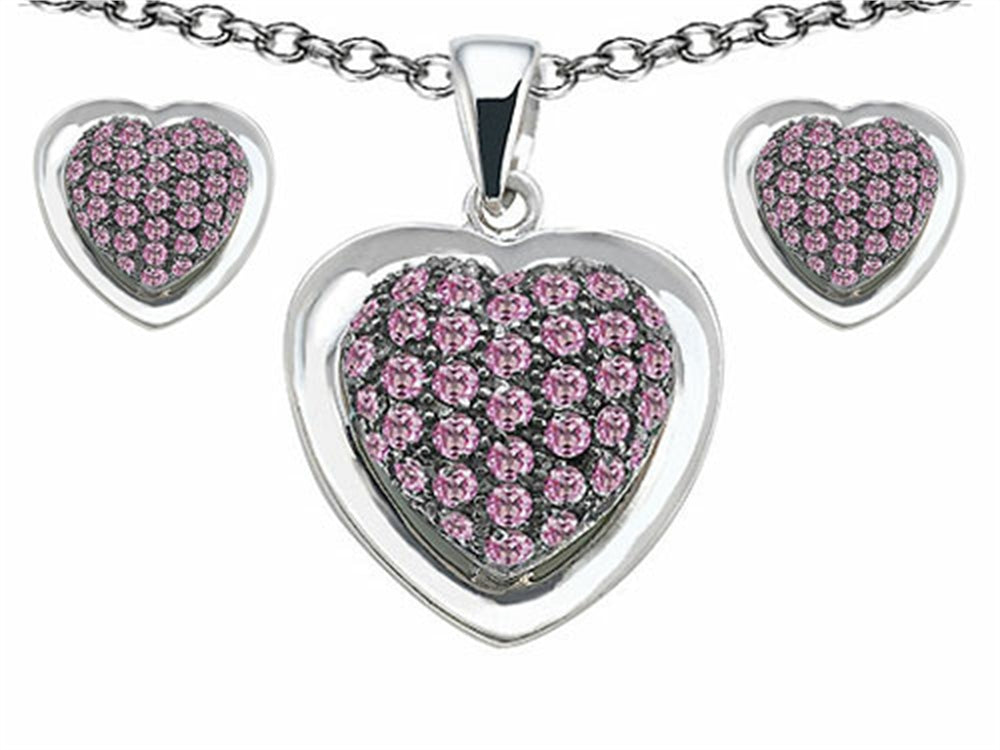 Star K™ Created Pink Sapphire Heart Shape Love Pendant Necklace with matching earrings