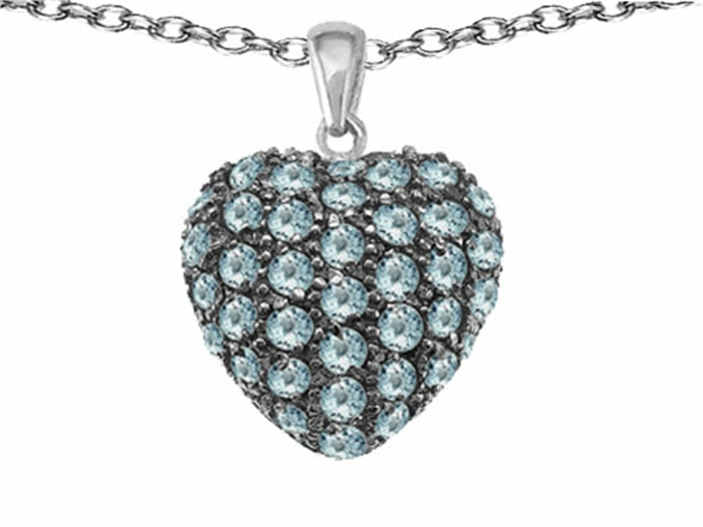 Star K™ Puffed Heart Love Pendant Necklace with Simulated Aquamarine