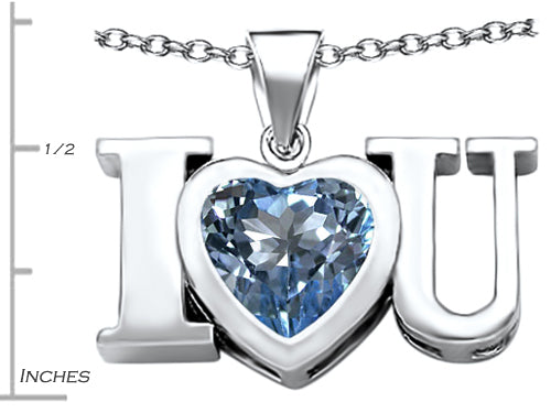 Star K™ 8mm Heart Shape Simulated Aquamarine I Love You Heart Pendant Necklace