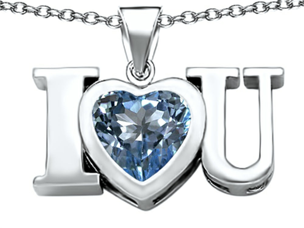 Star K™ 8mm Heart Shape Simulated Aquamarine I Love You Heart Pendant Necklace