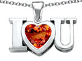 Star K™ 8mm Heart Shape Simulated Mexican Orange Fire Opal I Love You Heart Pendant Necklace