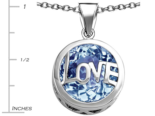 Star K™ Large Love Round Pendant Necklace with 15mm Round Simulated Aquamarine