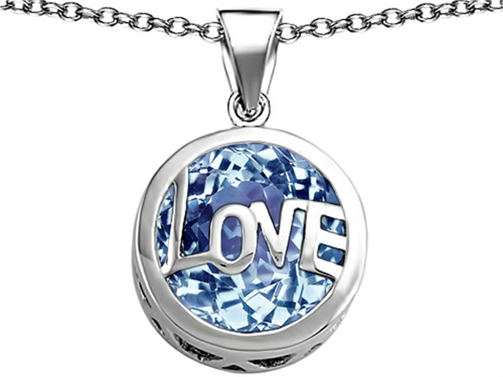 Star K™ Large Love Round Pendant Necklace with 15mm Round Simulated Aquamarine