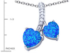 Star K™ 8mm and 7mm Heart Shape Blue Created Opal and Cubic Zirconia Double Hearts Pendant Necklace