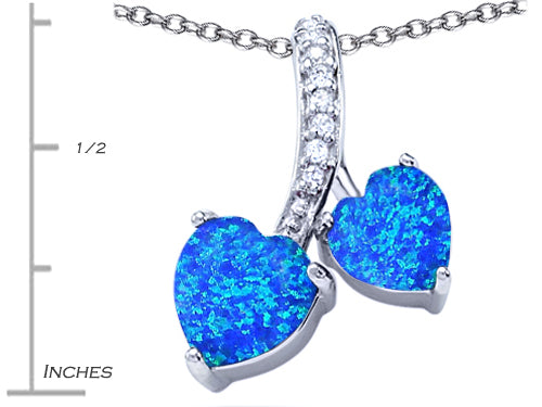 Star K™ 8mm and 7mm Heart Shape Blue Created Opal and Cubic Zirconia Double Hearts Pendant Necklace