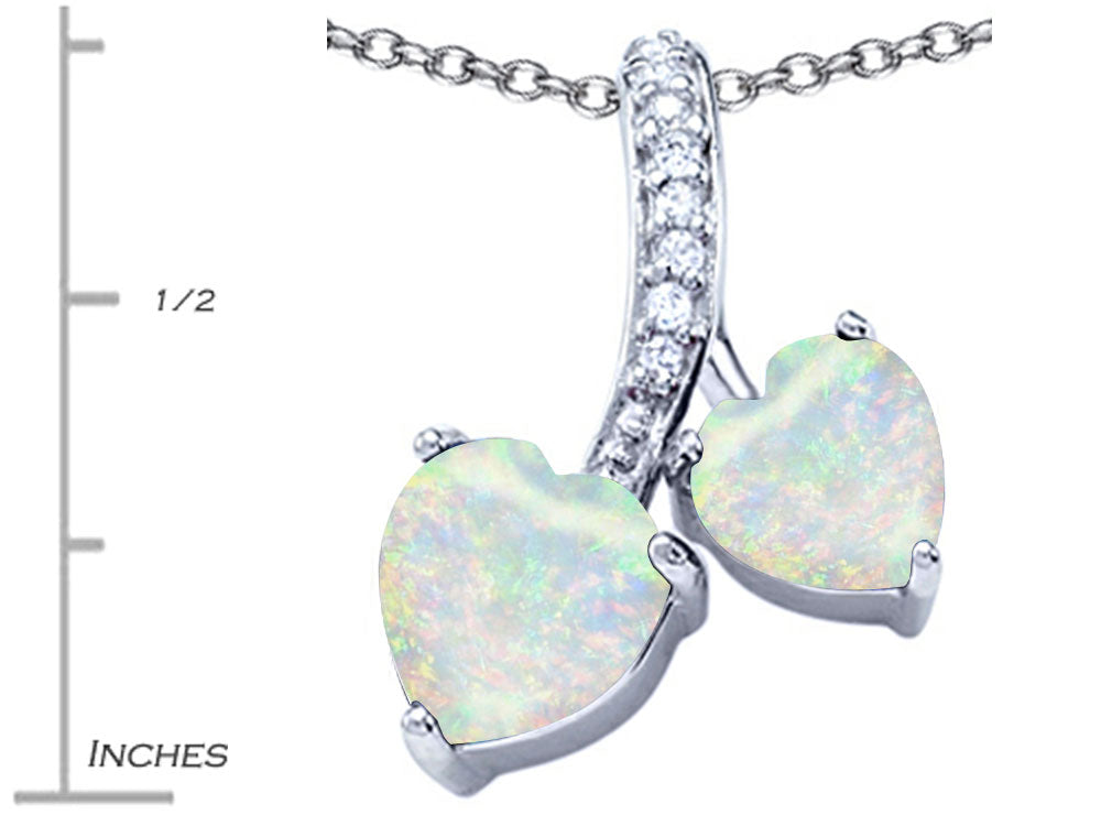 Star K™ 8mm and 7mm Heart Shape Created Opal and Cubic Zirconia Double Hearts Pendant Necklace