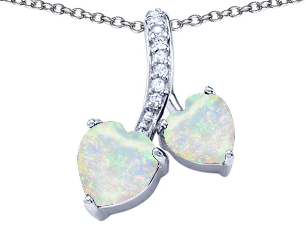 Star K™ 8mm and 7mm Heart Shape Created Opal and Cubic Zirconia Double Hearts Pendant Necklace