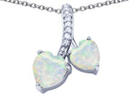 Star K™ 8mm and 7mm Heart Shape Created Opal and Cubic Zirconia Double Hearts Pendant Necklace