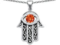 Star K™ Good Luck Hamsa Evil Eye Protection Pendant Necklace with Round Simulated Mexican Fire Opal