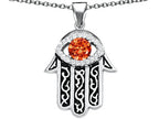 Star K™ Good Luck Hamsa Evil Eye Protection Pendant Necklace with Round Simulated Mexican Fire Opal