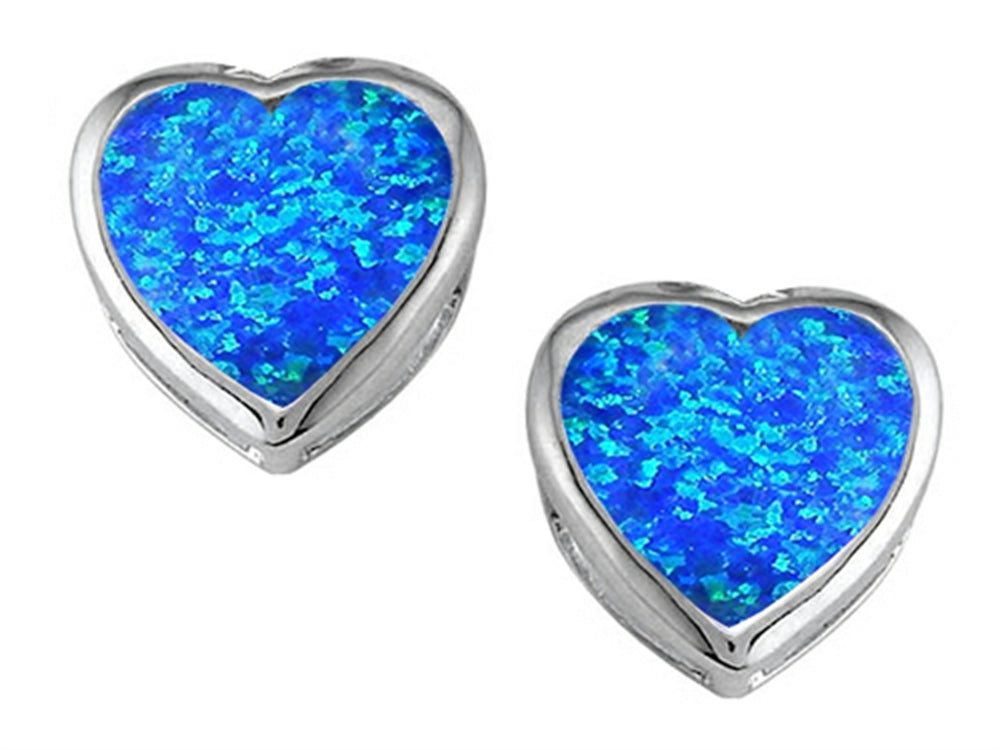 Star K™ 7mm Heart Shape Blue Created Opal Heart Earrings Studs