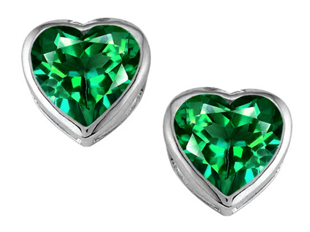 Star K™ 7mm Heart Shape Simulated Emerald Heart Earrings Studs