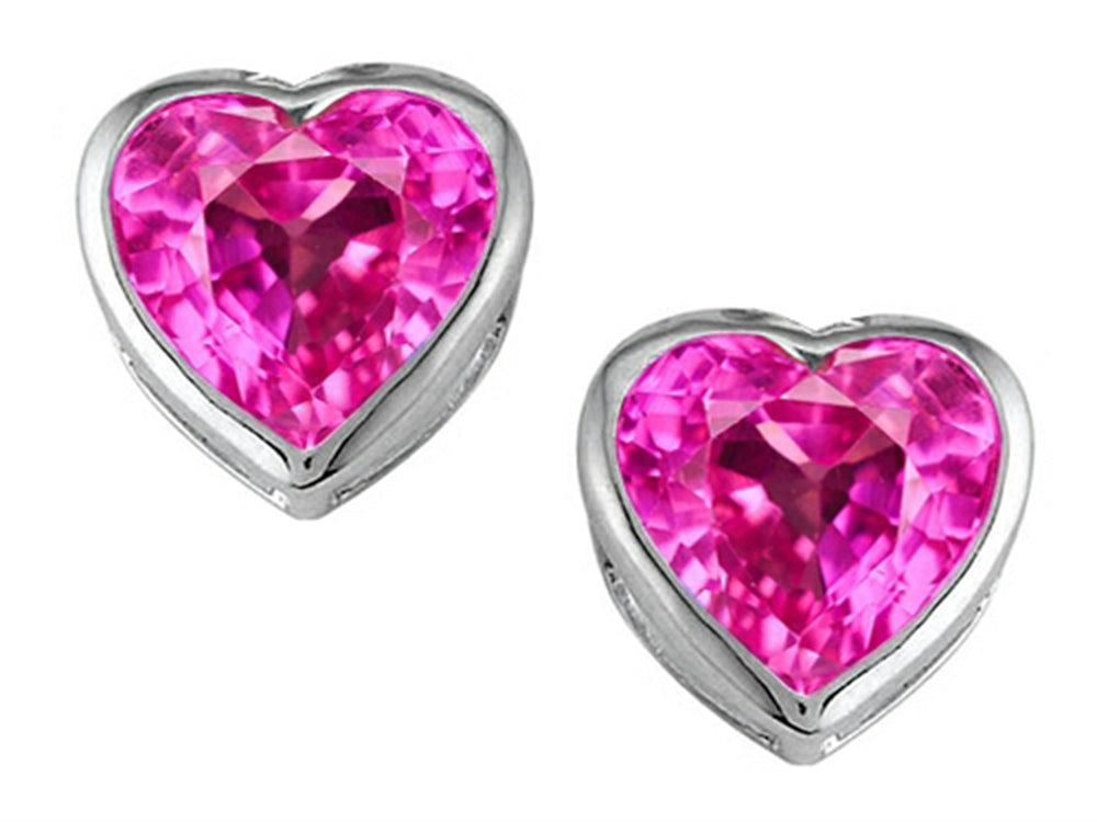 Star K™ 7mm Heart Shape Created Pink Sapphire Heart Earrings Studs