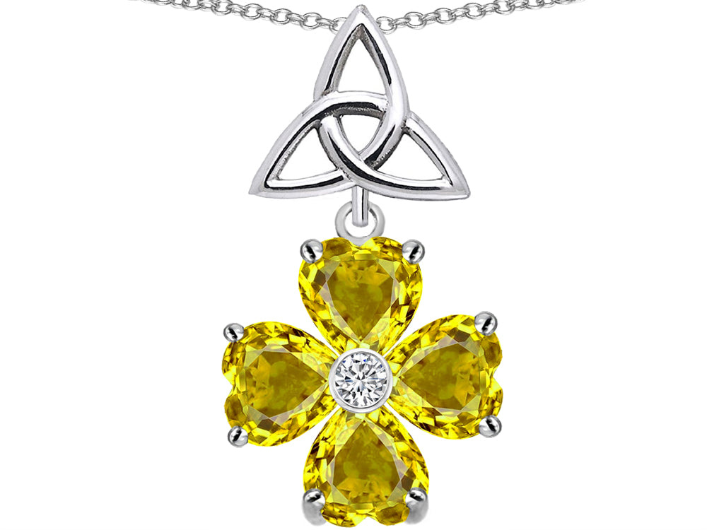 Star K™ Lucky Shamrock Celtic Knot Made with Heart 6mm Simulated Citrine Pendant Necklace
