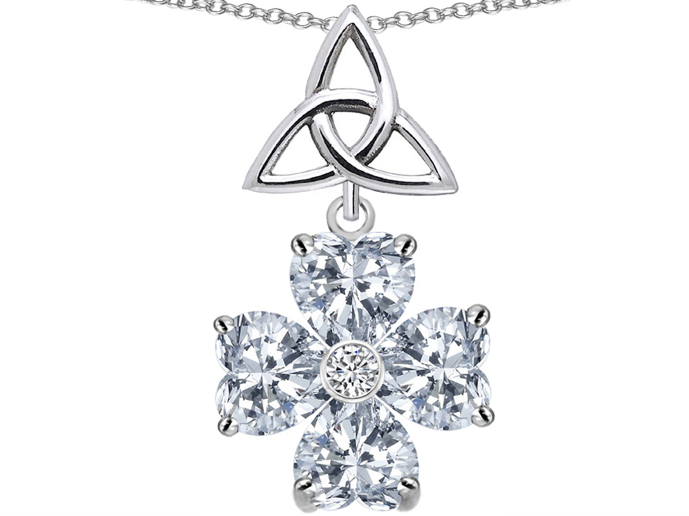 Star K™ Lucky Shamrock Celtic Knot Made with Heart 6mm White Topaz Pendant Necklace