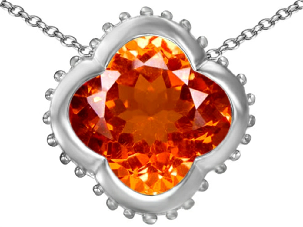 Star K™ Large Clover Pendant Necklace with 12mm Clover Cut Simulated Mexican Orange Fire Opal