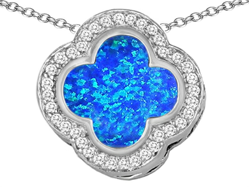 Star K™ Large Clover Pendant Necklace with 12mm Clover Cut Blue Created Opal