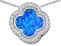 Star K™ Large Clover Pendant Necklace with 12mm Clover Cut Blue Created Opal