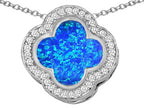 Star K™ Large Clover Pendant Necklace with 12mm Clover Cut Blue Created Opal