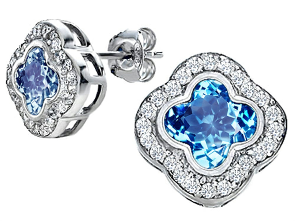 Star K™ Clover Earrings Studs with 8mm Clover Cut Simulated Blue Topaz