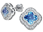 Star K™ Clover Earrings Studs with 8mm Clover Cut Simulated Blue Topaz