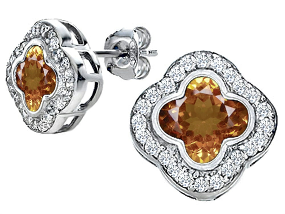 Star K™ Clover Earrings Studs with 8mm Clover Cut Simulated Imperial Yellow Topaz