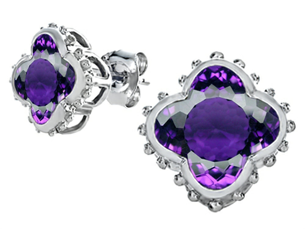 Star K™ Clover Earrings Studs with 8mm Clover Cut Simulated Amethyst