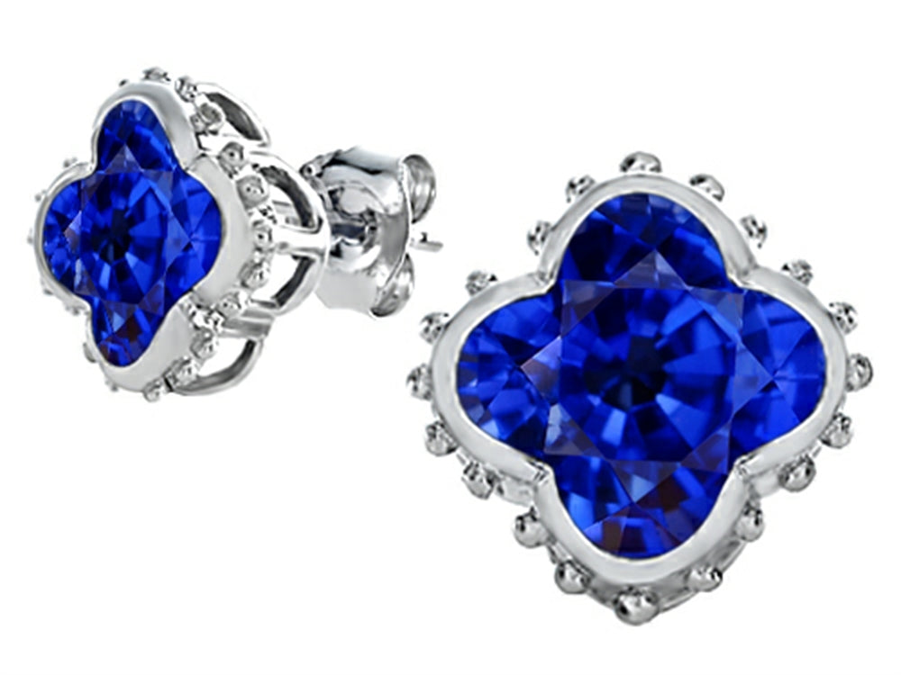 Star K™ Clover Earrings Studs with 8mm Clover Cut Created Sapphire