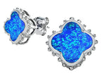 Star K™ Clover Earrings Studs with 8mm Clover Cut Blue Created Opal