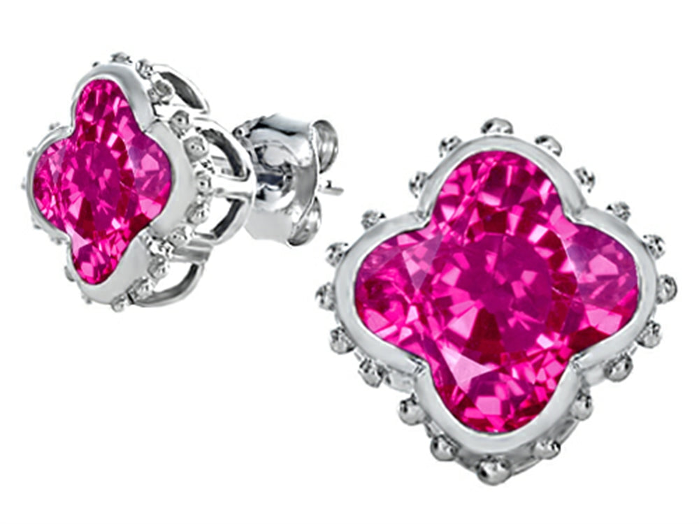 Star K™ Clover Earrings Studs with 8mm Clover Cut Created Pink Sapphire
