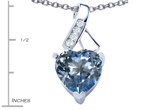 Star K™ 8mm Heart Shape Simulated Aquamarine Ribbon Pendant Necklace