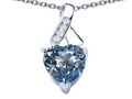 Star K™ 8mm Heart Shape Simulated Aquamarine Ribbon Pendant Necklace