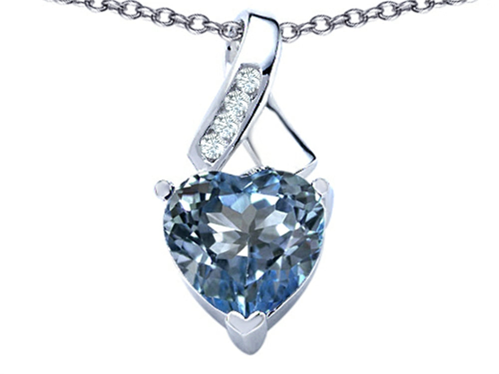 Star K™ 8mm Heart Shape Simulated Aquamarine Ribbon Pendant Necklace