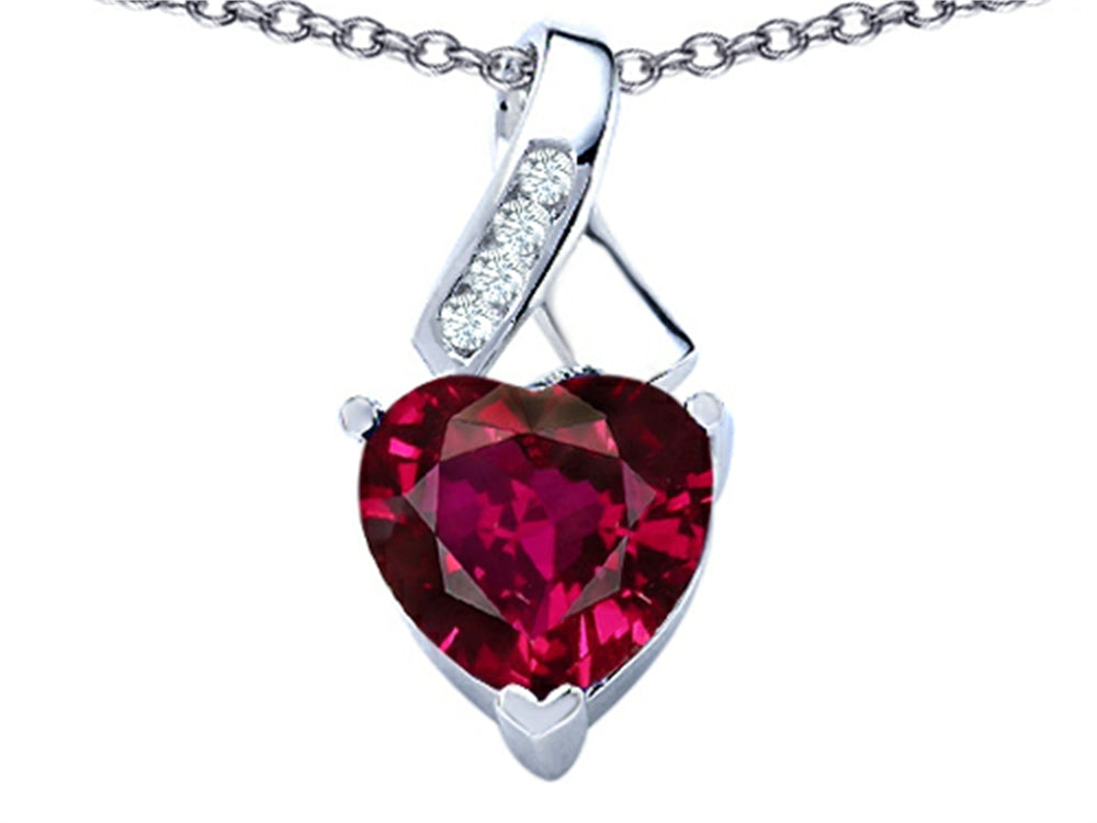 Star K™ 8mm Heart Shape Created Ruby Ribbon Pendant Necklace