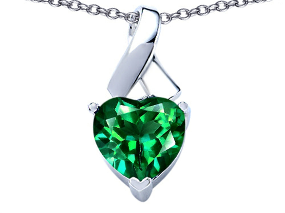 Star K™ 8mm Heart Shape Simulated Emerald Ribbon Pendant Necklace