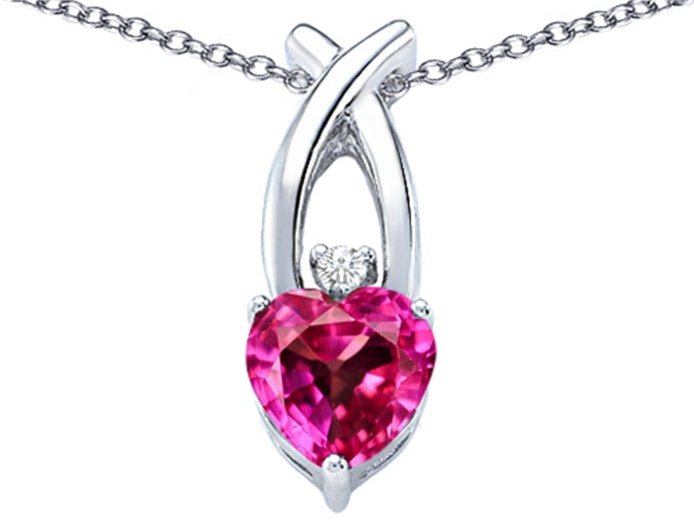 Star K™ 8mm Heart Shape Created Pink Sapphire Cross Heart Pendant Necklace