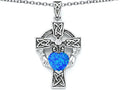 Star K™ Claddagh Cross Pendant Necklace with 7mm Heart Shape Blue Created Opal