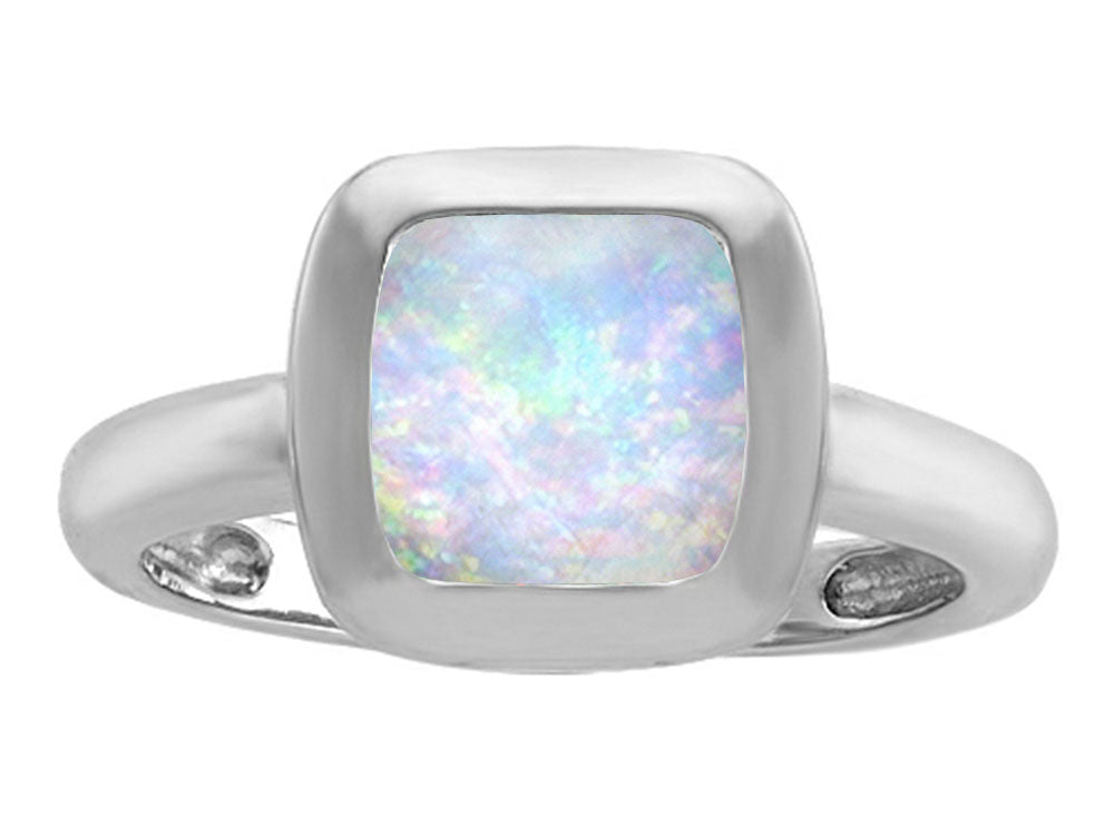 Star K 8mm Cushion-Cut Solitaire Ring With Simulated Opal