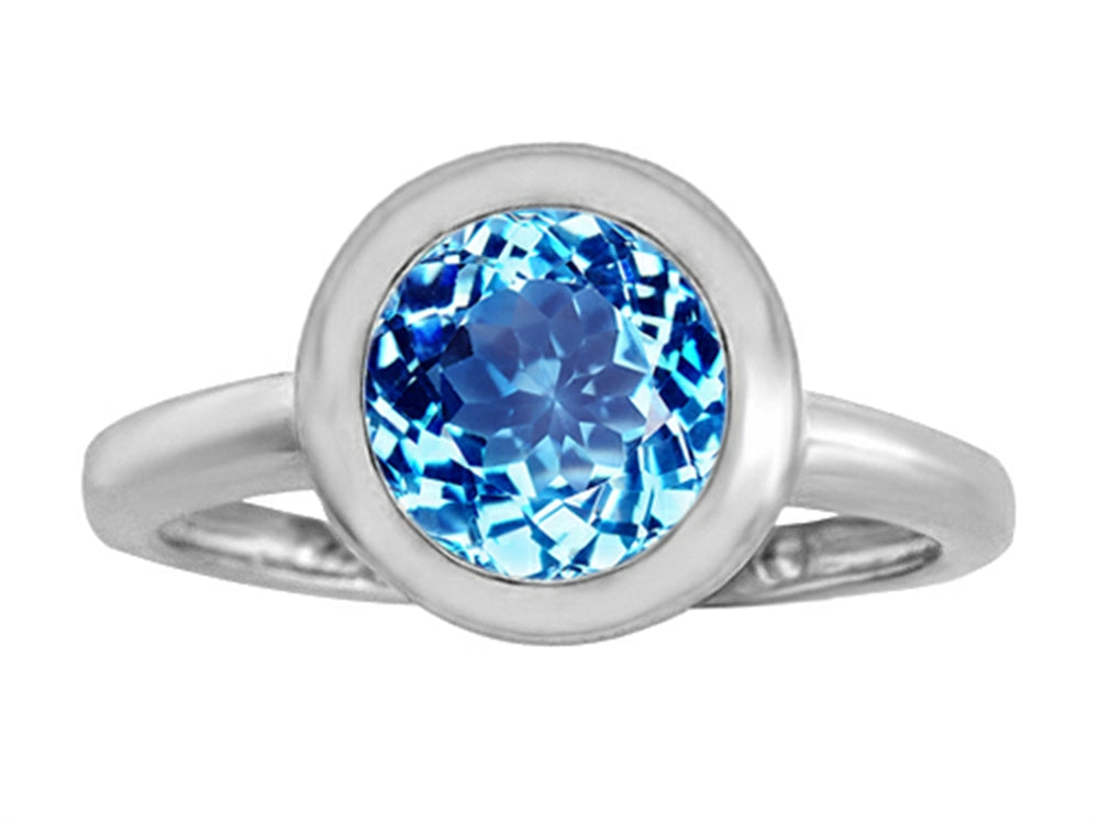 Star K 8mm Round Solitaire Ring With Simulated Blue Topaz