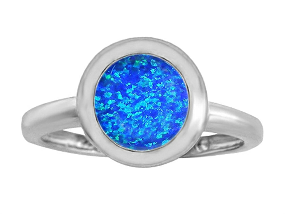 Star K 8mm Round Solitaire Ring With Simulated Blue Opal