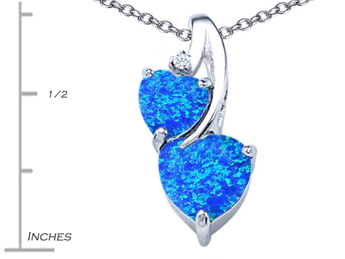 Star K™ 8mm Heart Shape Blue Created Opal Double Hearts Pendant Necklace