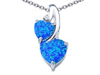 Star K™ 8mm Heart Shape Blue Created Opal Double Hearts Pendant Necklace