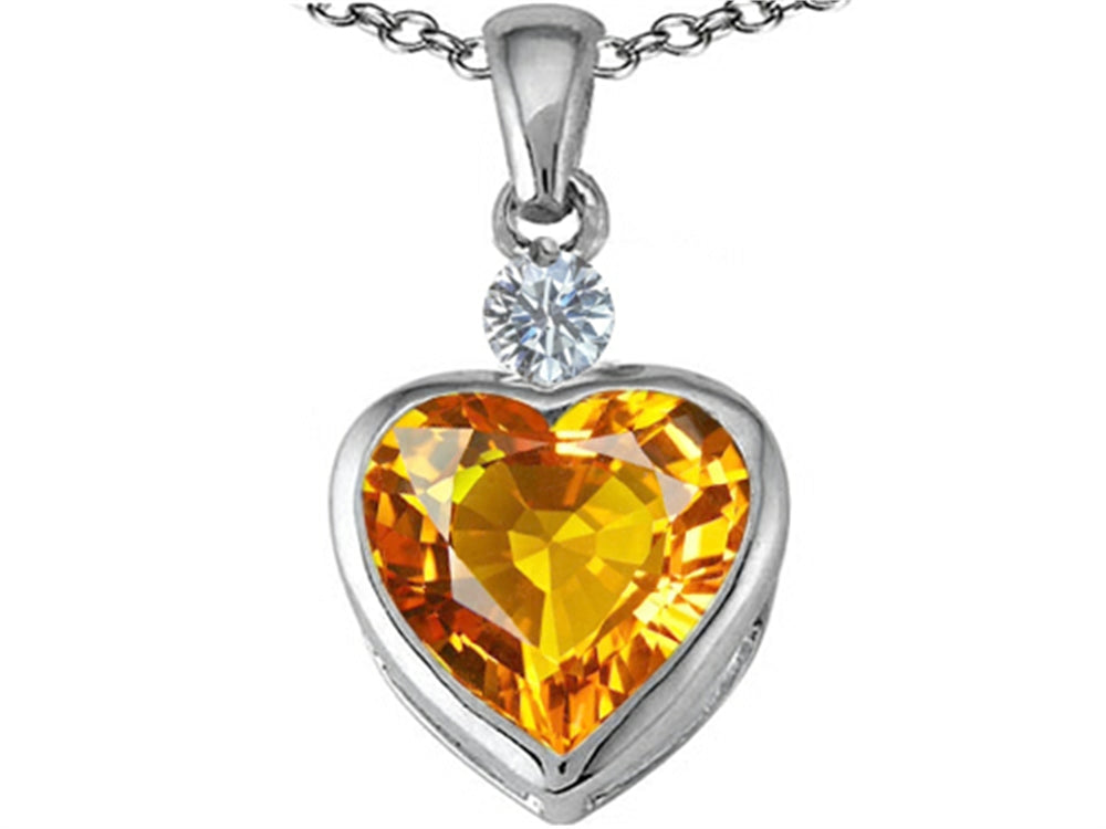 Star K™ 10mm Heart Shape Simulated Citrine Heart Pendant Necklace