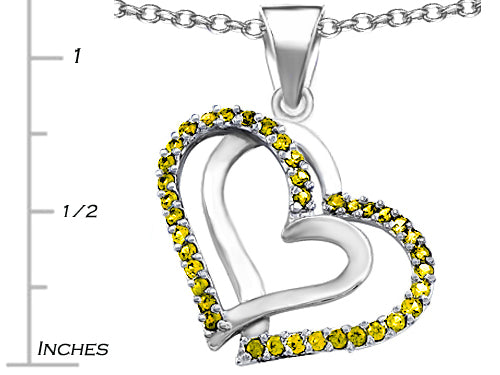 Star K™ Round Simulated Citrine Double Hearts Pendant Necklace