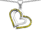 Star K™ Round Simulated Citrine Double Hearts Pendant Necklace